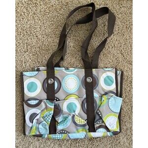 Thirty-One Organizing Utility Tote 15x10x6 Open Top Minty Chip Circles NWOT